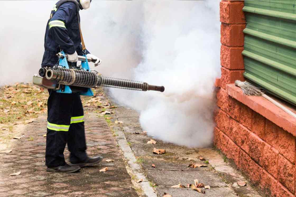 Pest control in Parramatta technician spraying home for termites