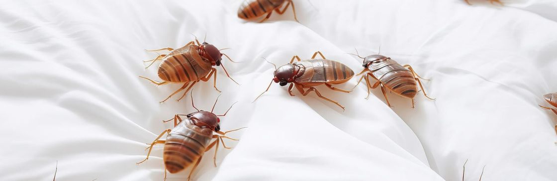 Close-up of a bed bug on mattress in bed