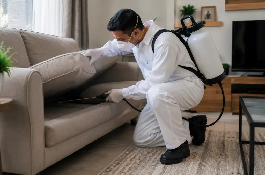 Licensed pest control technician inspecting a home in Baulkham Hills NSW