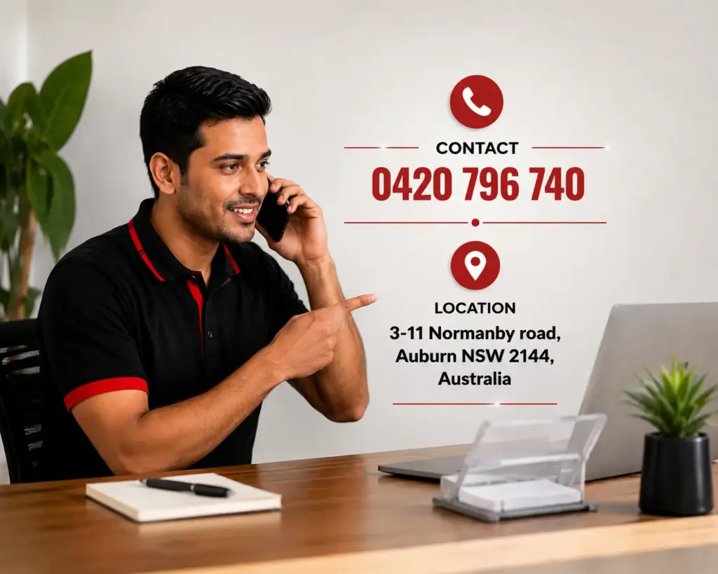 Nepali pest control representative in Sydney on a phone call scheduling a service inspection.