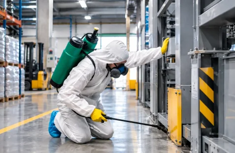 Industrial pest control service by Hamro Best Pest Control, treating warehouse machinery and industrial premises in Sydney.